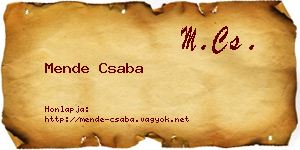 Mende Csaba névjegykártya
